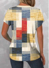 Multi Color Patchwork Geometric Print Short Sleeve Blouse | thumb picture 