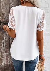 White Patchwork Short Sleeve Asymmetrical Neck Blouse | thumb picture 