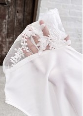 White Patchwork Short Sleeve Asymmetrical Neck Blouse | thumb picture 