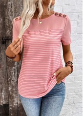 Dusty Pink Patchwork Striped Short Sleeve T Shirt | thumb picture 