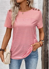 Dusty Pink Patchwork Striped Short Sleeve T Shirt | thumb picture 