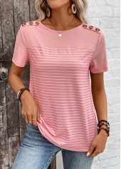 Dusty Pink Patchwork Striped Short Sleeve T Shirt
