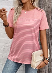 Dusty Pink Patchwork Striped Short Sleeve T Shirt | thumb picture 