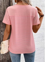 Dusty Pink Patchwork Striped Short Sleeve T Shirt | thumb picture 