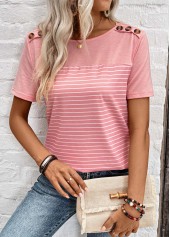 Dusty Pink Patchwork Striped Short Sleeve T Shirt | thumb picture 