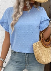 Dusty Blue Button Short Sleeve Round Neck Blouse | thumb picture 