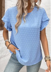 Dusty Blue Button Short Sleeve Round Neck Blouse | thumb picture 