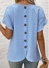 Dusty Blue Button Short Sleeve Round Neck Blouse