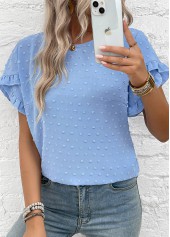 Dusty Blue Button Short Sleeve Round Neck Blouse | thumb picture 