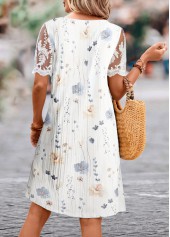 White Lace Floral Print A Line Short Sleeve Dress | thumb picture 