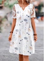 White Lace Floral Print A Line Short Sleeve Dress | thumb picture 
