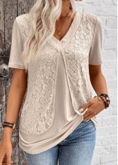 Light Camel Layered Short Sleeve Fake Two Piece Twinset | thumb picture 