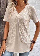 Light Camel Layered Short Sleeve Fake Two Piece Twinset | thumb picture 