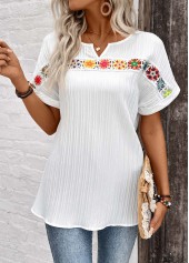 White Patchwork Short Sleeve Split Neck Blouse | thumb picture 
