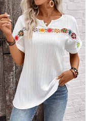 White Patchwork Short Sleeve Split Neck Blouse | thumb picture 