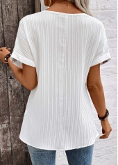 White Patchwork Short Sleeve Split Neck Blouse | thumb picture 