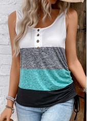 Multi Color Button Striped Sleeveless Scoop Neck Tank Top