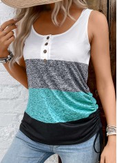 Multi Color Button Striped Sleeveless Scoop Neck Tank Top | thumb picture 