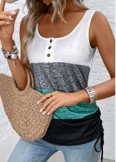 Multi Color Button Striped Sleeveless Scoop Neck Tank Top | thumb picture 