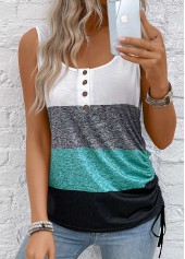 Multi Color Button Striped Sleeveless Scoop Neck Tank Top | thumb picture 