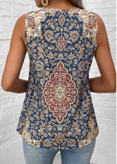 Blue Patchwork Tribal Print Sleeveless V Neck Tank Top | thumb picture 