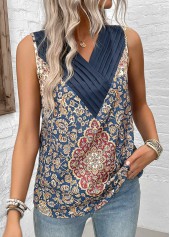 Blue Patchwork Tribal Print Sleeveless V Neck Tank Top | thumb picture 