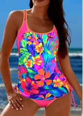 Fake 2in1 Floral Print Multi Color Cutout Tankini Set | thumb picture 