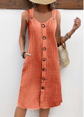Orange Tummy Coverage Sleeveless V Neck Dress | thumb picture 