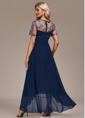 Navy Mesh High Low Short Sleeve Round Neck Dress | thumb picture 