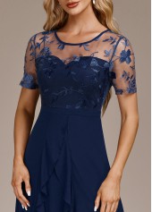 Navy Mesh High Low Short Sleeve Round Neck Dress | thumb picture 