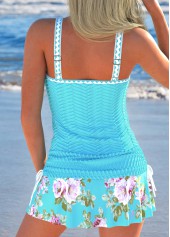Jacquard Floral Print Cyan Tankini Set | thumb picture 