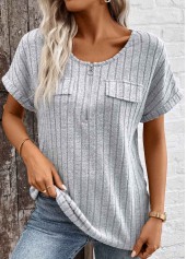 Light Grey Marl Zipper Short Sleeve V Neck Blouse | thumb picture 