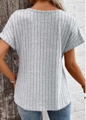 Light Grey Marl Zipper Short Sleeve V Neck Blouse | thumb picture 