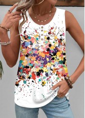 White Button Dazzle Colorful Print Sleeveless Tank Top
