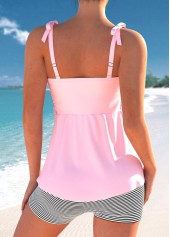 Bowknot Patchwork Striped Pink Tankini Set | thumb picture 