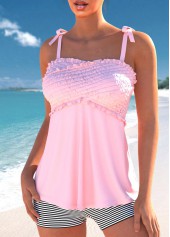 Bowknot Patchwork Striped Pink Tankini Set | thumb picture 