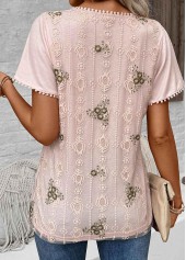 Light Pink Patchwork Floral Print Short Sleeve Blouse | thumb picture 