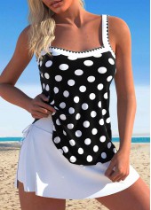 Split Polka Dot Black Tankini Set