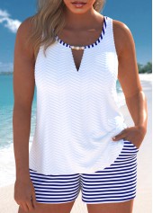 Cut Out Striped White Tankini Set