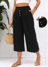 Black Pocket Elastic Waist High Waisted Pants