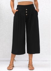 Black Pocket Elastic Waist High Waisted Pants | thumb picture 