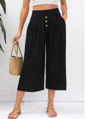 Black Pocket Elastic Waist High Waisted Pants | thumb picture 