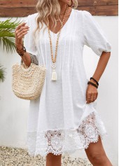 White Lace Half Sleeve V Neck Shift Dress | thumb picture 