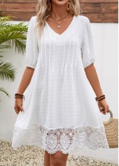 White Lace Half Sleeve V Neck Shift Dress | thumb picture 