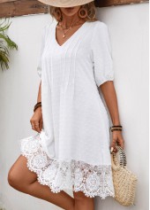 White Lace Half Sleeve V Neck Shift Dress | thumb picture 