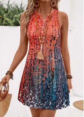 Multi Color Button Ombre Short A Line Sleeveless Dress