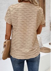 Light Camel Textured Fabric Short Sleeve T Shirt