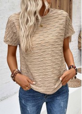 Light Camel Textured Fabric Short Sleeve T Shirt