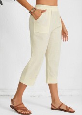 Light Camel Straight Leg Elastic Waist Mid Waisted Pants