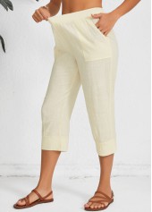 Light Camel Straight Leg Elastic Waist Mid Waisted Pants